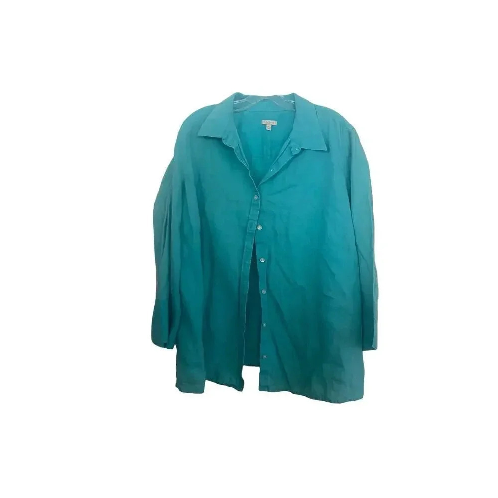 Talbots Solid Linen Collard Button-Down Top Size … - image 1